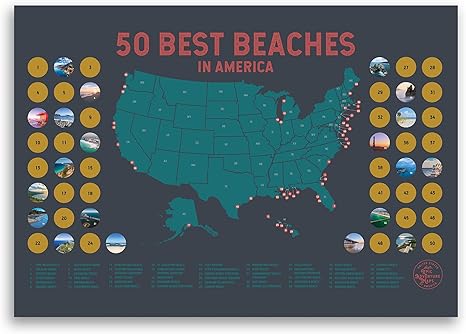 50 Best Beaches Bucket List Scratch Off Poster