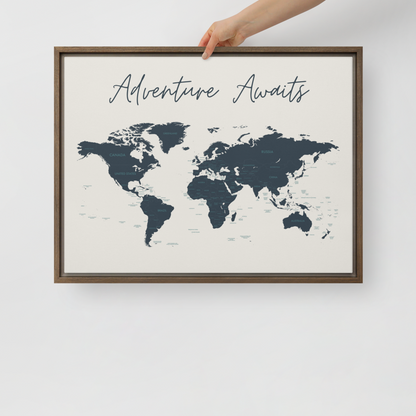 Adventure Awaits World Map Framed Canvas