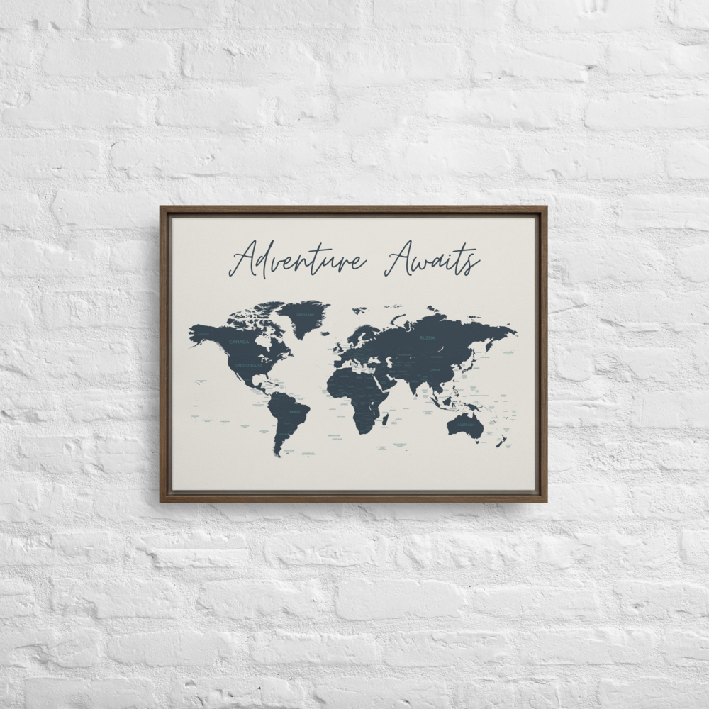 Adventure Awaits World Map Framed Canvas