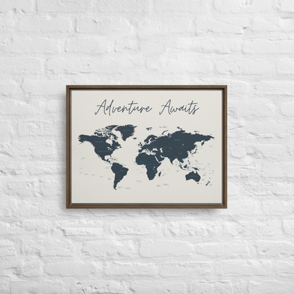 Adventure Awaits World Map Framed Canvas