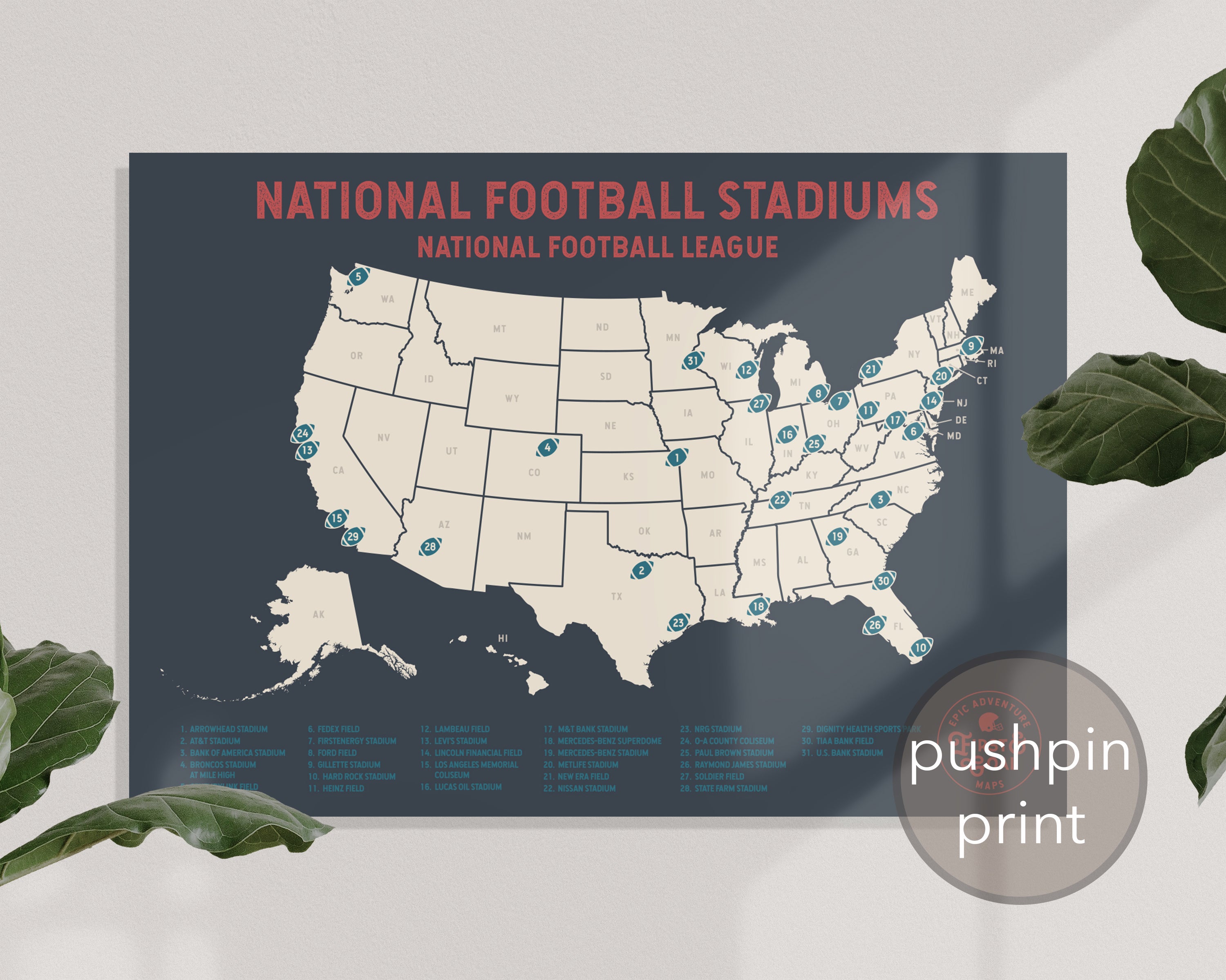 Football Pushpin Travel Map