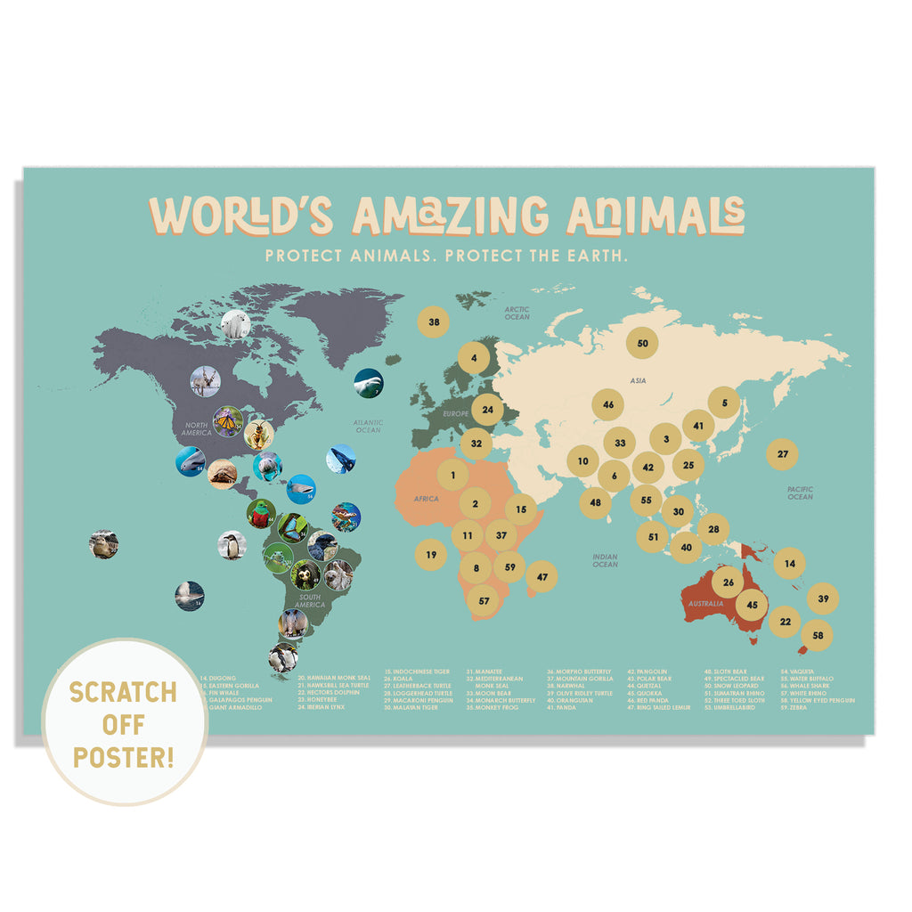 World's Amazing Animals Scratch Off Map